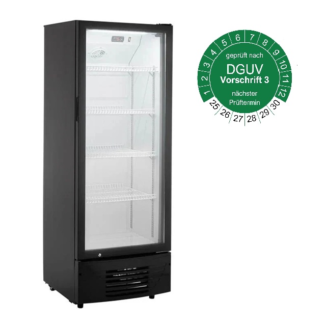 Kühlschrank 278l TÜV grün Abschließbarer Getränkekühlschrank mit 278 Litern Fassungsvermögen, Glastür und Innenbeleuchtung – ideal für Veranstaltungen, Messen, Gastronomie und private Feiern.