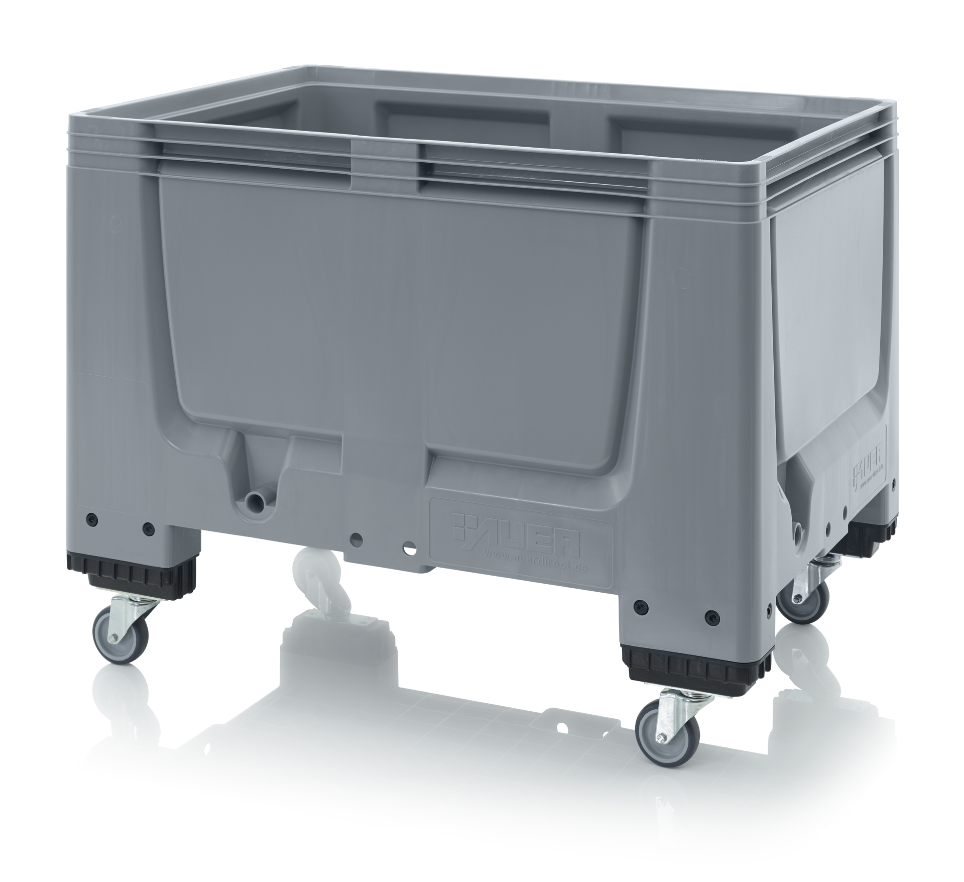 Big Box auf Rollen – robuste Kunststoff-Palettenbox Graue Big Box auf Rollen aus Kunststoff für Transport und Lagerung