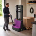 Elektro Hochhubwagen mieten – beim Transport einer Palette in einer Garage